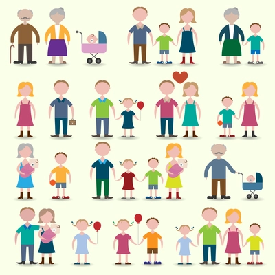 Family figures icons set of parents children couple isolated vector illustration