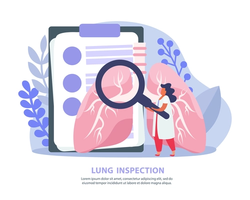 Flat background with doctor doing lung inspection vector illustration