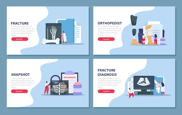 Orthopedist concept icons set with fracture diagnosis symbols flat isolated vector illustration