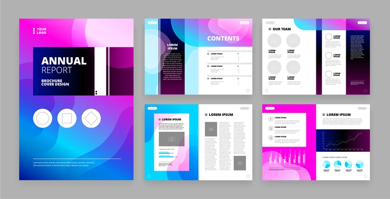 Cover template brochure annual report design set with abstract elements place for text and headlines vector illustration