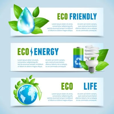 Ecology and green energy eco friendly life concept horizontal banners isolated vector illustration