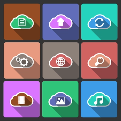 Cloud UI layout icons, squared with long shadows vector illustration