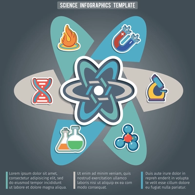 Physics science infographic template with laboratory equipment education stickers vector illustration