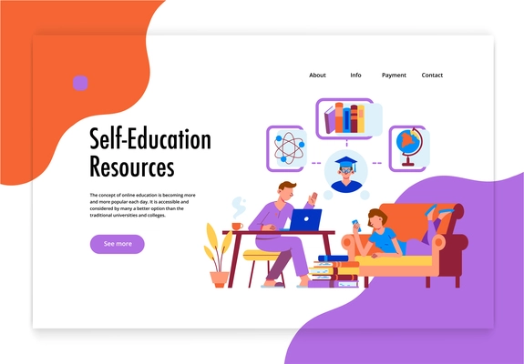 Online education concept horizontal website with editable text buttons and clickable links to remote resources library vector illustration