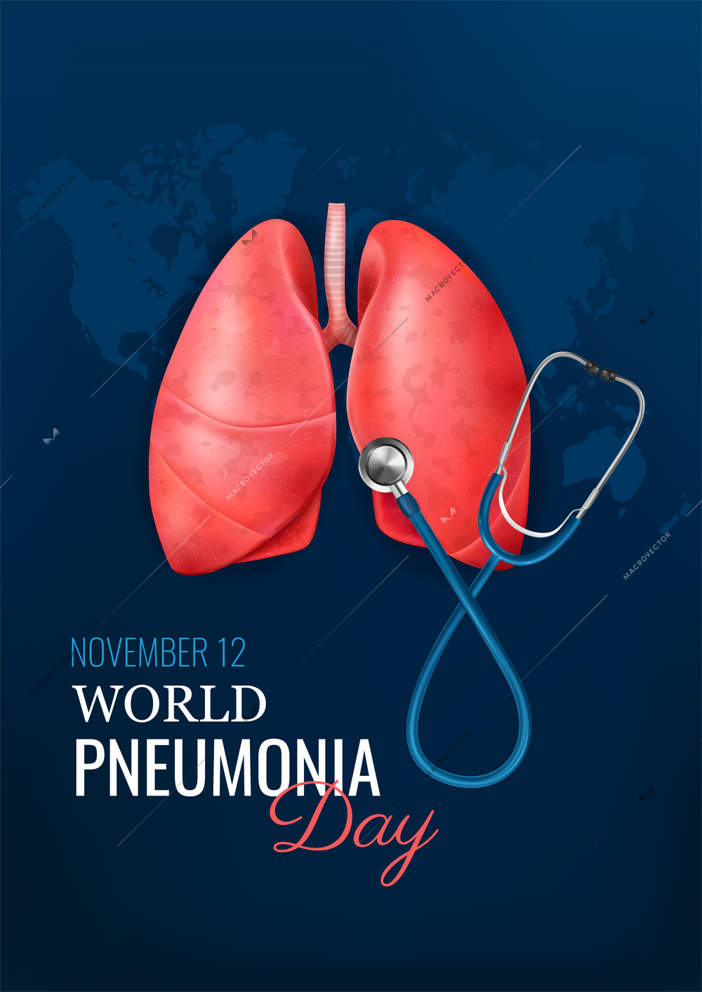 Pneumonia day realistic concept with healthy lung symbols vector illustration