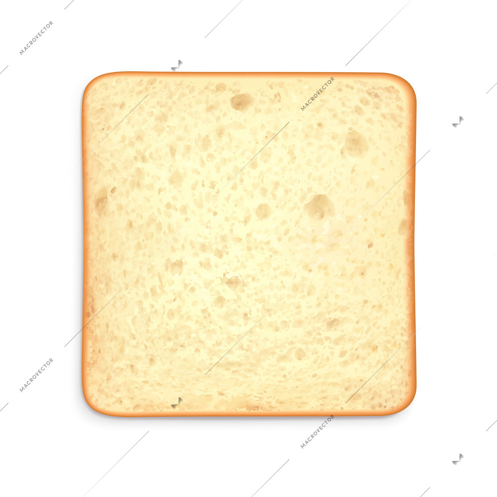 Toast sliced bread realistic composition with top view of square piece of bread on blank background vector illustration