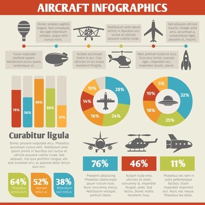 Aircraft military and passenger aviation air tourism infographic vector illustration