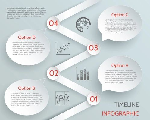 Timeline business infographic with graphs and paper options vector illustration