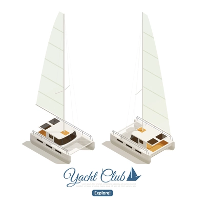 Yacht club sailing cruises isometric web page  design with 2 main deck captain cabin images vector illustration