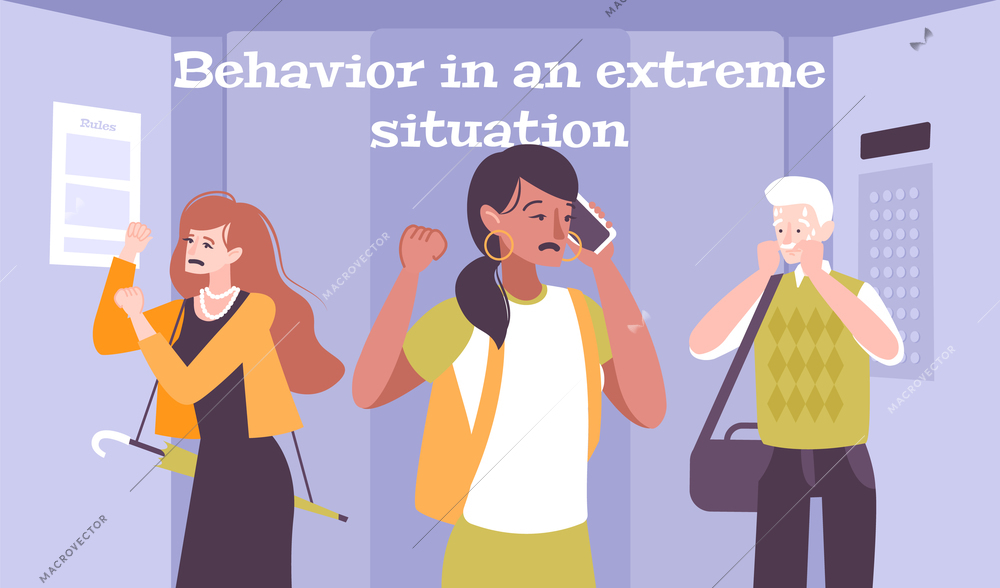 Behavior in extreme situations flat background with depressive people in anxiety condition vector illustration