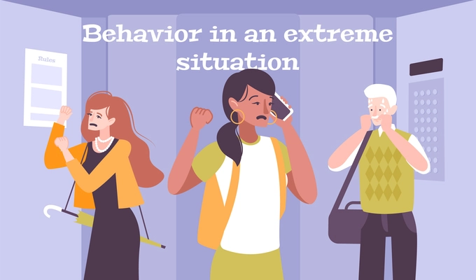 Behavior in extreme situations flat background with depressive people in anxiety condition vector illustration
