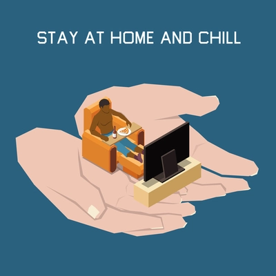 Stay at home composition with chilling and rest symbols isometric  vector illustration