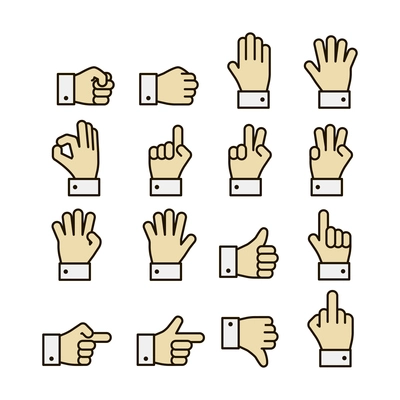 Hand gestures icons set, contrast color design isolated vector illustration