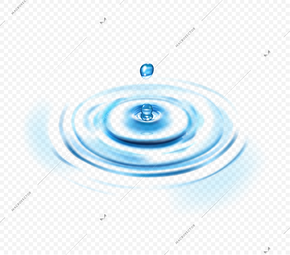 Water ripple realistic transparent concept with drop and circle vector illustration