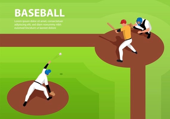 Baseball players on sports field 3d isometric horizontal vector illustration