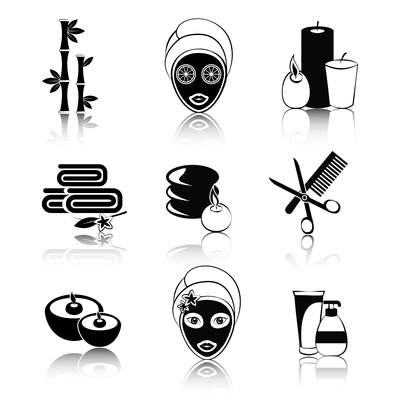 Black and white spa beauty health care icons set isolated vector illustration