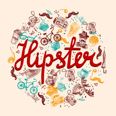 Hipster bicycle doodles man vintage composition with sketch icons vector illustration