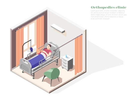 Orthopedics clinic concept with leg injury treatment symbols isometric vector illustration