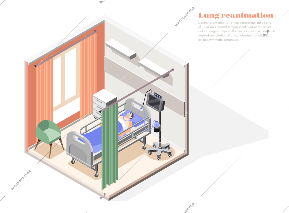 Lung illness treatment concept with reanimation symbols isometric vector illustration