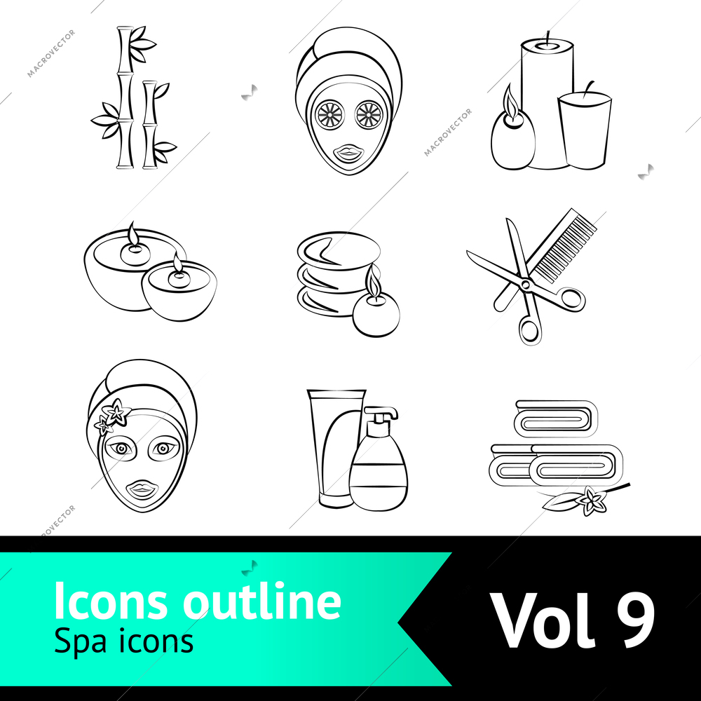 Outline spa beauty face care wellness icons set isolated vector illustration