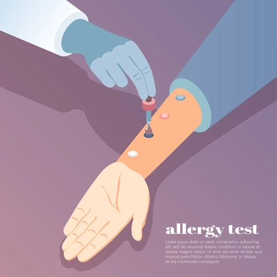 Allergy symptoms background with allergens test symbols isometric vector illustration