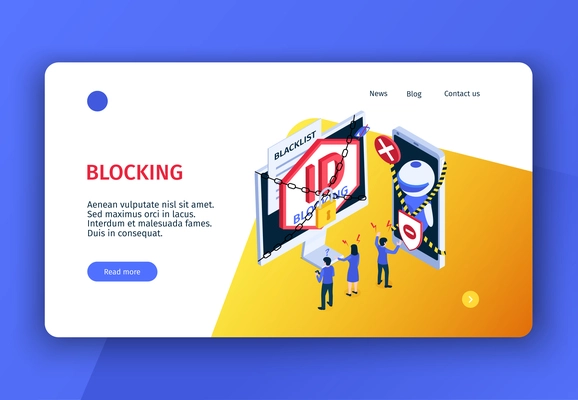 Internet blocking blacklist isometric banner with banned users for violation of rights 3d vector illustration