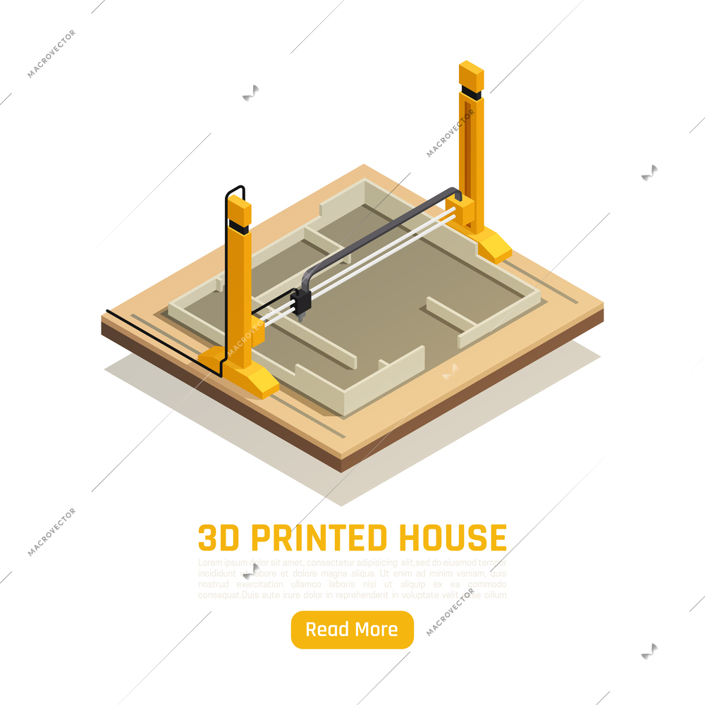 Download and print house with 3d printing robotics innovative software advanced materials isometric website element vector illustration