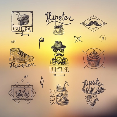 Hipster doodles black emblem label with text on bright sunny background vector illustration