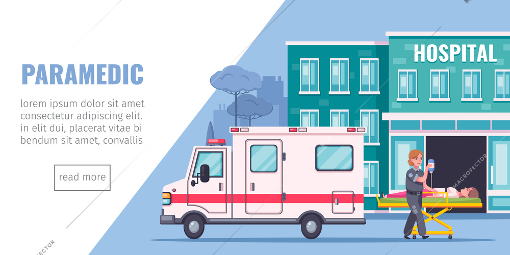 Paramedic aid cartoon page with hospital ambulance aand reanimation symbols vector illustration