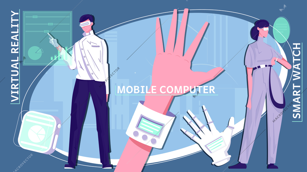 Gadget of future flat illustration with mobile computer smart watch virtual reality elements vector illustration