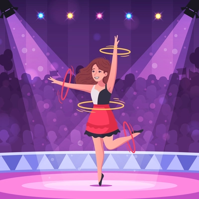 Circus gymnasts cartoon design with circle tricks symbols vector illustration