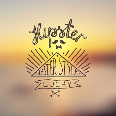 Hipster emblem label in sketch doodle style on sun shine background vector illustration