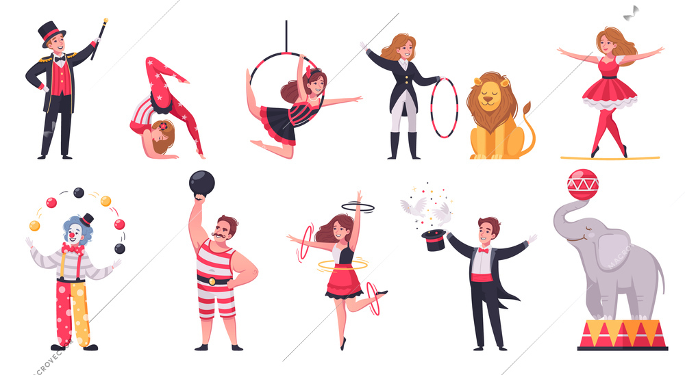 Circus icons set with weekend recreation program symbols cartoon isolated vector illustration