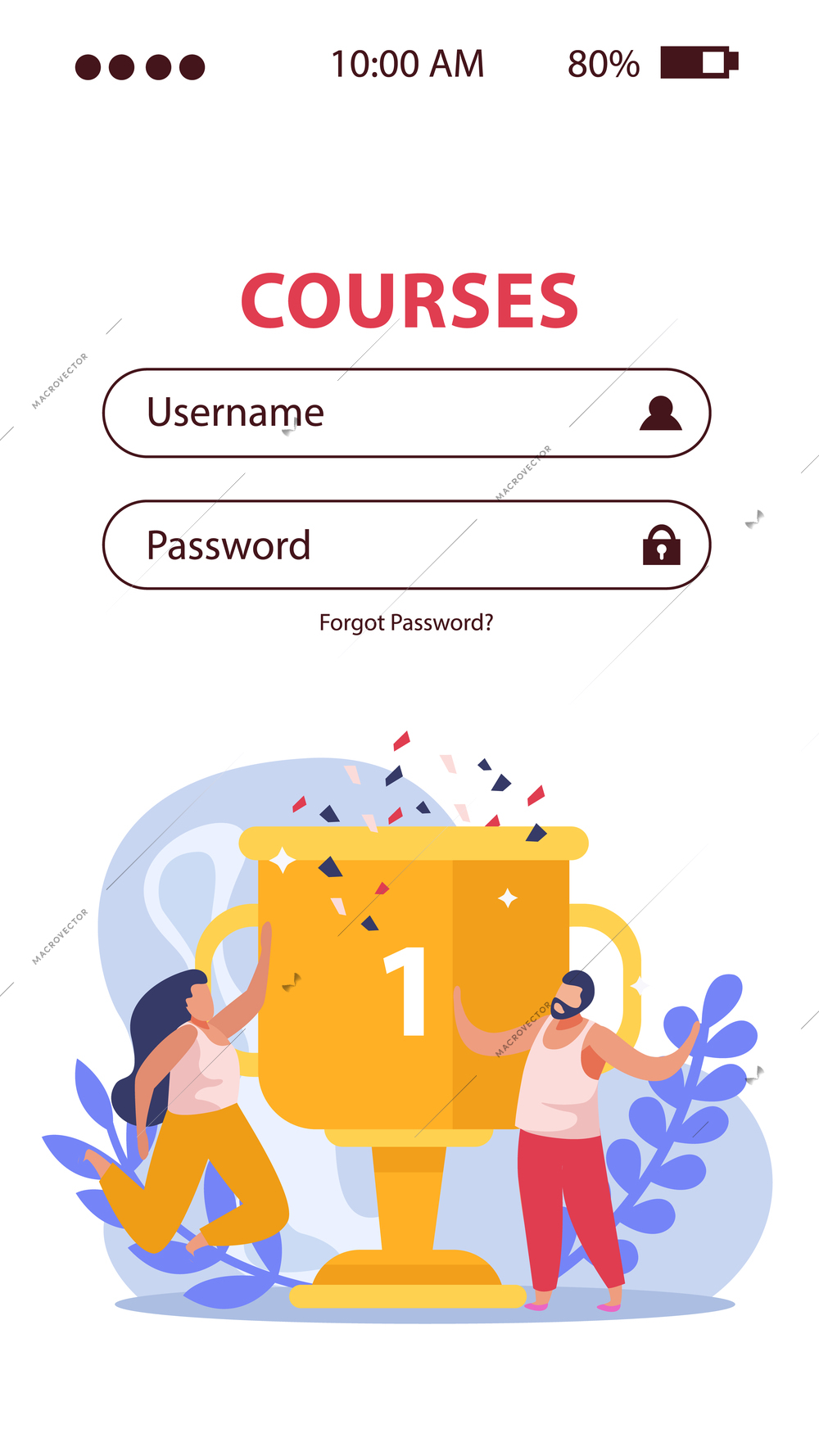 Winner people flat vertical background for mobile version of user authentication page with people and trophy vector illustration