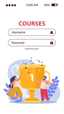 Winner people flat vertical background for mobile version of user authentication page with people and trophy vector illustration