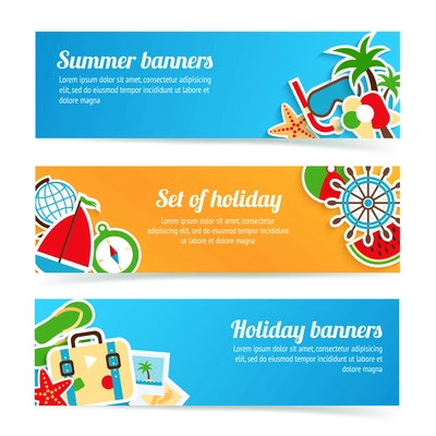 Holiday summer beach vacation tourism banner set isolated vector illustration