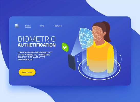 Biometric authentication isometric horizontal banner with face recognition technology 3d vector illustration