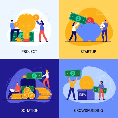 Crowdfunding concept icons set with donation symbols flat isolated vector illustration