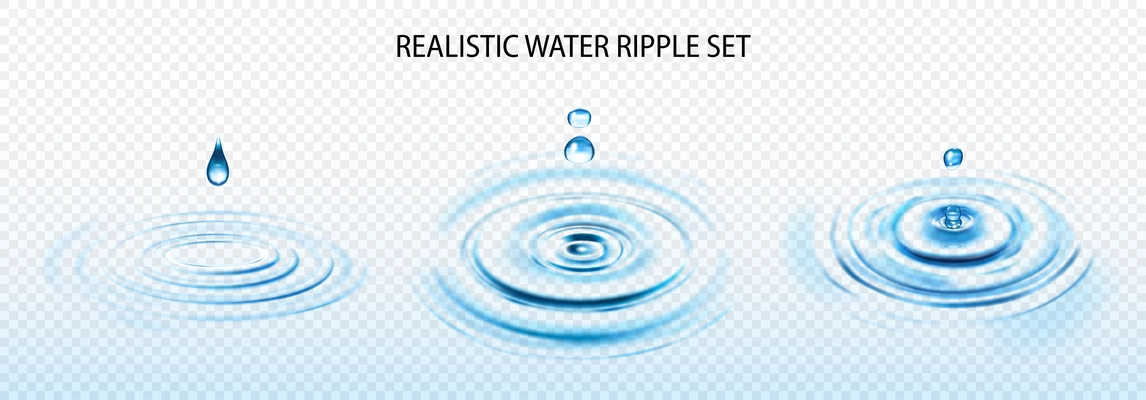 Water ripple transparent realistic set with fresh water symbols isolated vector illustration