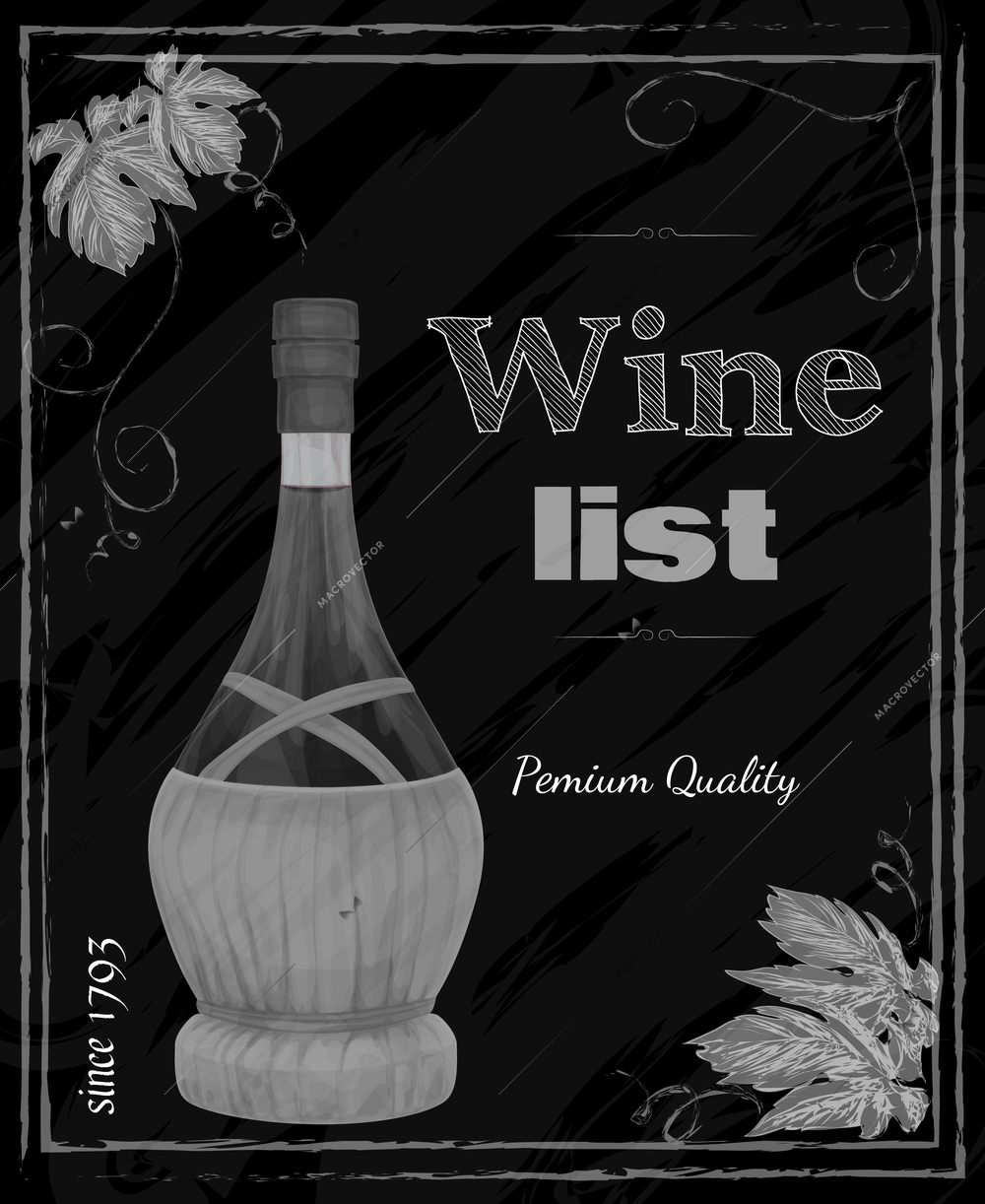 Vintage restaurant premium quality chalkboard wine list card menu template vector illustration.