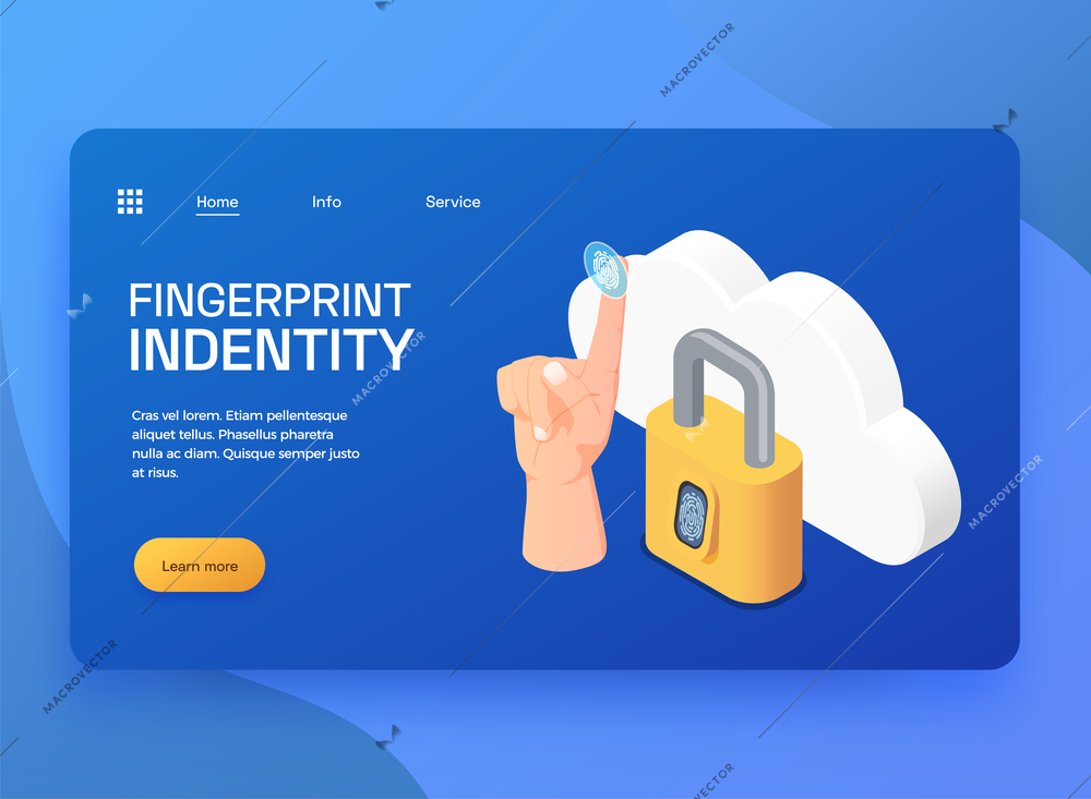 Data protection using biometric fingerprint authentication isometric banner 3d vector illustration