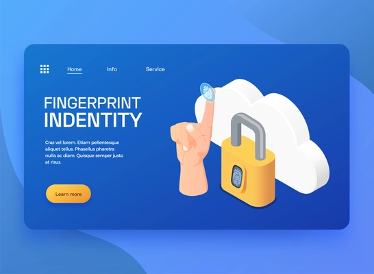 Data protection using biometric fingerprint authentication isometric banner 3d vector illustration