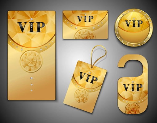 Vip members only premium golden elegant cards design template set isolated vector illustration