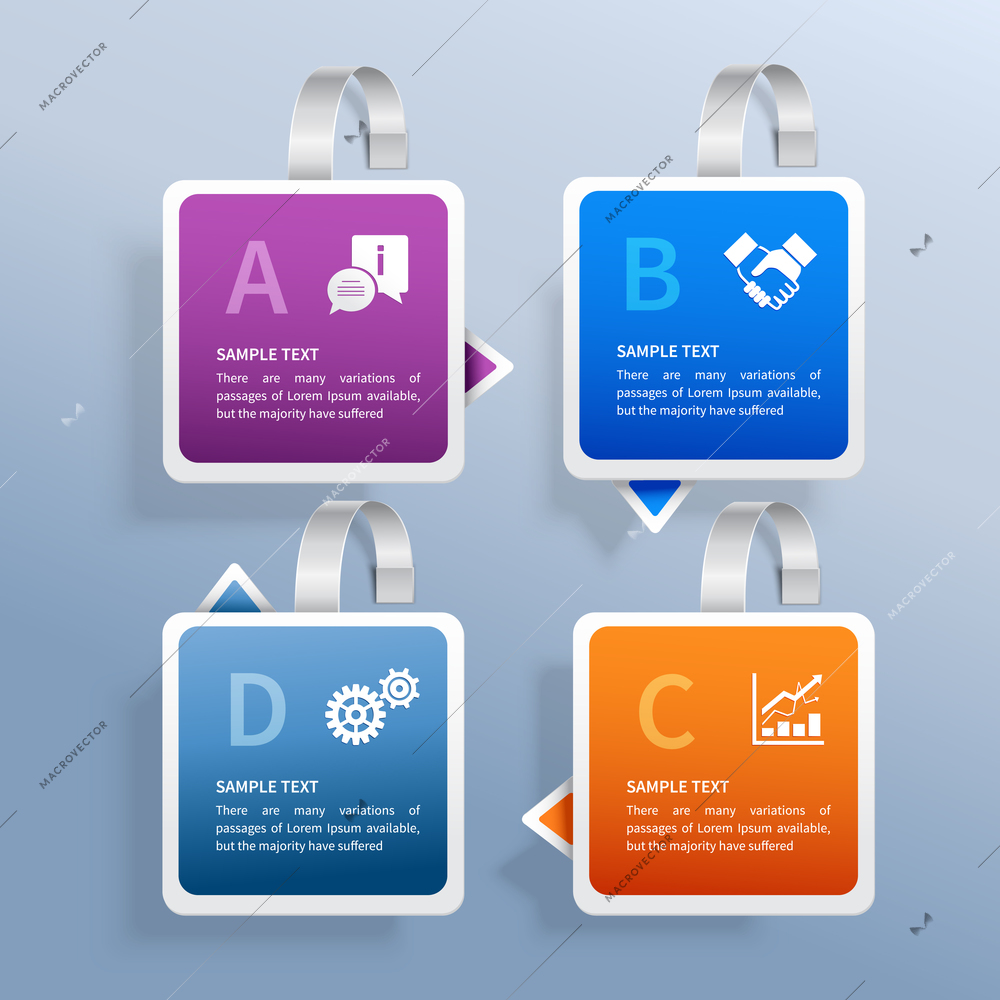 Color advertising paper wobbler infographic set with business signs vector illustration