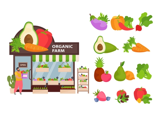 Small business concept with organic farm symbols flat vector illustration