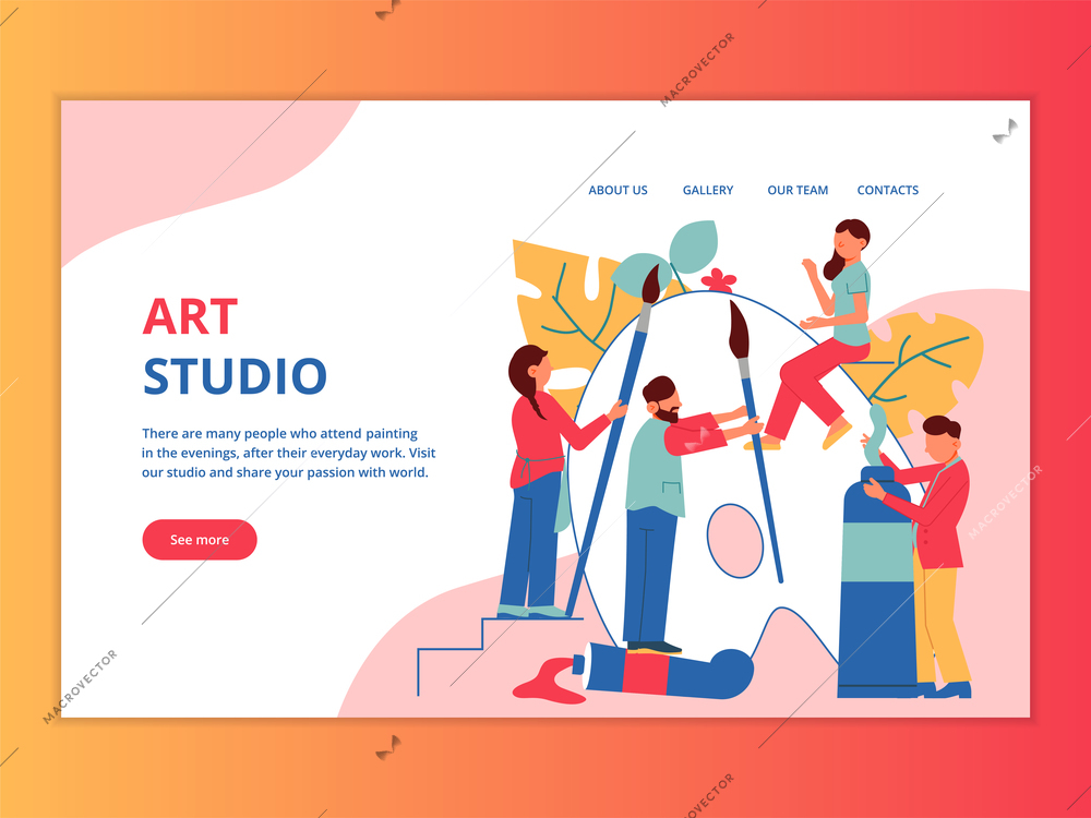 Artist creative professions concept banner for website landing page with painters characters clickable links and text vector illustration