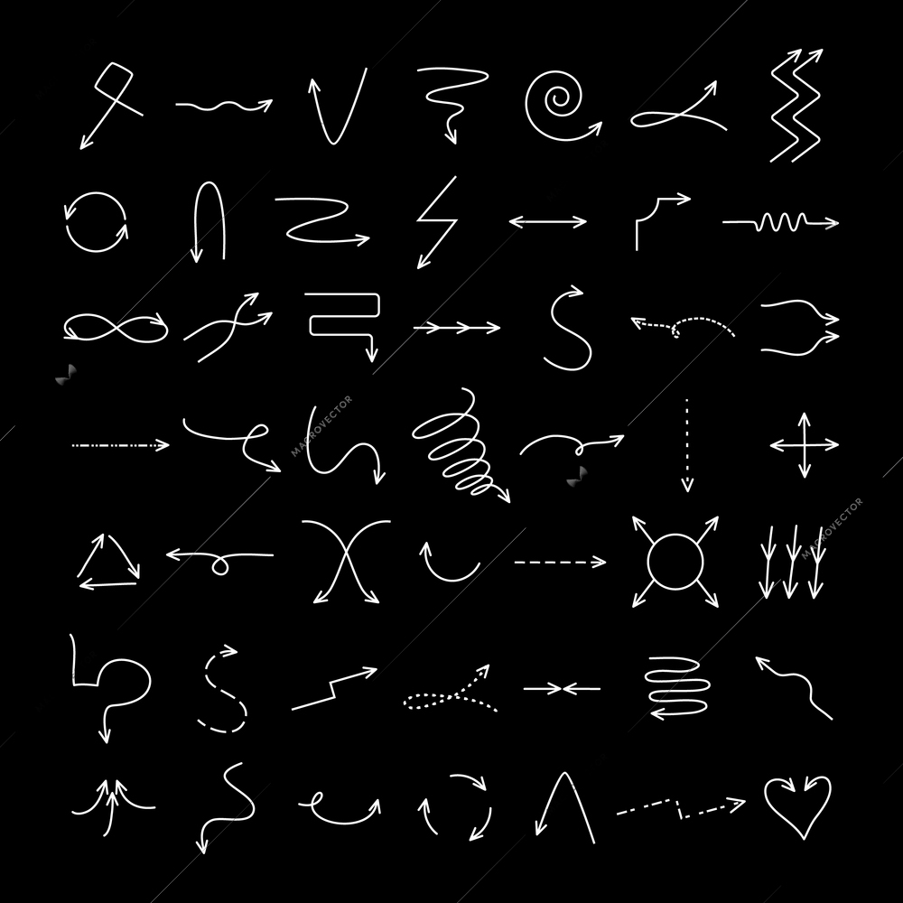 Abstract doodle arrows iconset isolated vector illustration