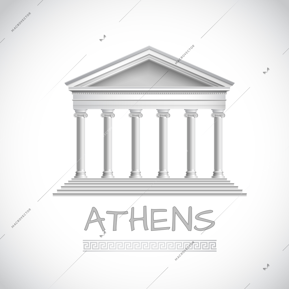 Athens emblem with realistic antique temple front vector illustration