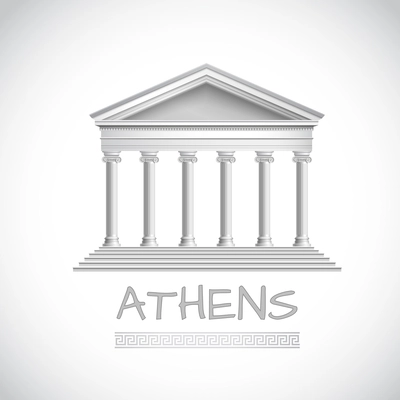 Athens emblem with realistic antique temple front vector illustration