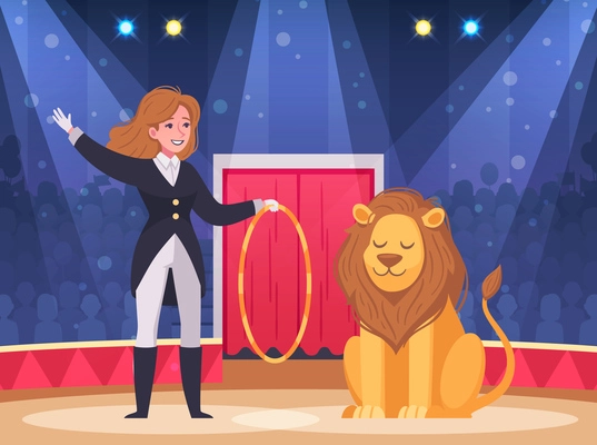 Circus show background with animal performance symbols cartoon vector illustration